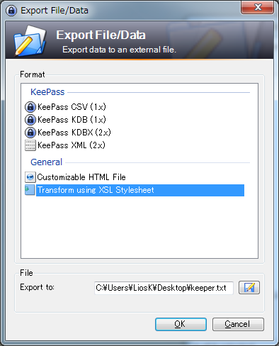 Screenshot / KeePass / Export Window