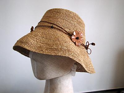 ラフィアの細編みの帽子２